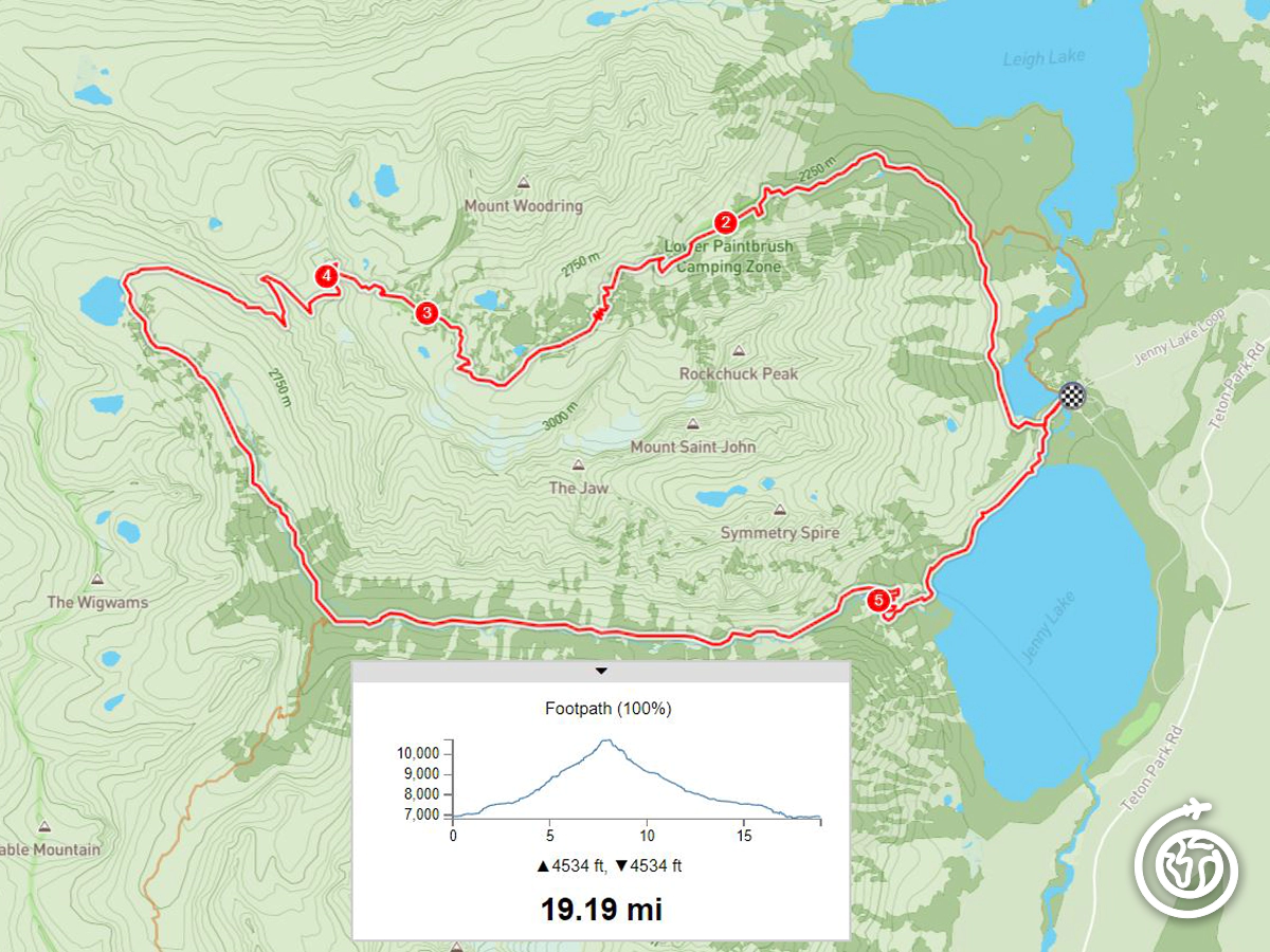 Paintbrush Canyon - Cascade Canyon Loop Trail Map in Grand Teton National Park